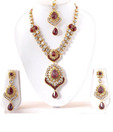 Kriaa Golden Petal Drop CZ Necklace Set with Maang Tika