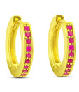 Jpearls Pink Stone Studded Golden Hoops