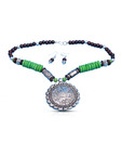 Kiya Classy Floral Green & Silver Necklace Set