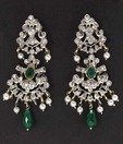 Indianmyra Pearl Beads & Green Stone Designer Earrings