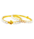 Jpearls Round White & Pink Pearls Bangles  - Set Of 2