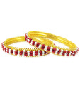 Jpearls Red Beads & White Pearls Bangles  - Set Of 2