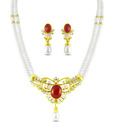 Jpearls Red Semi-Precious Stone Pearl Dazzling Necklace Set