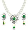 Jpearls Faceted Green Stone Studded Pearl Necklace Set