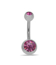 Revlis Two Pink CZ Circular Silver Belly Stud