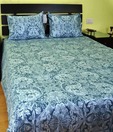 MeSleep Blue Printed Bed Sheet With Two Pillow Covers