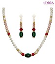 Nisa Pearls Green & Red Beads Necklace Set