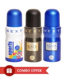 Next Body Spray Buy 2 get 1 (Naughty  Black,Sports, Aqua) Men Deo 150 ml  Each