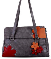 Butterflies Grey & Red Flowers Handbag