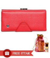 Zion Red Textured Finish Wallet With Free Jasmine Sambac Ittar