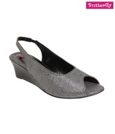 Butterfly Striking Dark Grey Wedge Heel Sandals