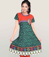 Aaneri Bottle Green Cotton Kurti