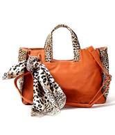 Calvino Orange Leopard Print Scarf Design Handbag