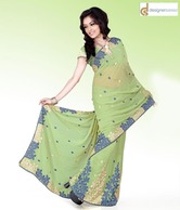 Designersareez Pastel Green Faux Georgette Saree With Unstitched Blouse