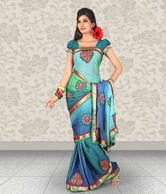 Fnf Cute Blue Sattin Patti Sarees