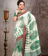 Fnf Wonderful White Green Bhagalpuri Silk Sarees