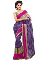 Fabdeal Elegant Purple-Pink Printed Saree With Unstitched Blouse