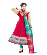 Khazana Vibrant Red Embroidered Unstitched Suit