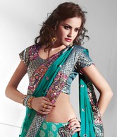 MohManthan Turquoise Green Saree With Unstitched Blouse