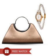 Oleva Copper Textured Finish Clutch With Free Women's Watch