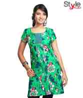 Style by Prafful Flowery Green-Blue Cotton Kurti