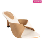 Butterfly Beige & White Slip-on Heels