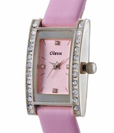 Oleva Pink Crystal Studded Bezel Watch