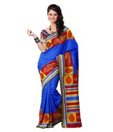Prafful Bewitching Blue-Red Printed Bhagalpuri Silk Saree