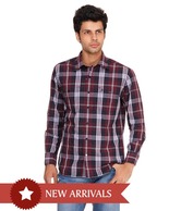 John Players Stylish Maroon Checkered Shirt