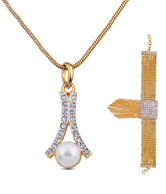 Oleva Classy AD Studded Pendant & Golden Bracelet Combo