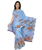 Khazana Blue Printed Faux Georgette Saree