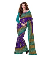 Prafful Purple-Sea Green Printed Bhagalpuri Silk Saree