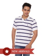 United Colors of Benetton White-Blue Collar T shirt