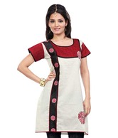 FNF White-Maroon Cotton Printed Kurti