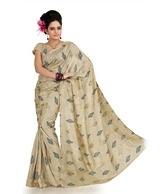Designersareez Beige Printed Bhagalpuri Silk Saree