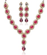Adhira Tear Drop Pink Stone Necklace Set