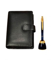 Eco Woods Leathers Business Organizer with Calculator (PI-662) + Pierre Cardin 6th Sense Gold Ball Pen