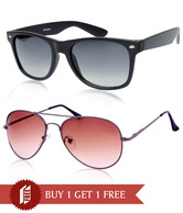 Joe Black Modish Gunmetal-Brown aviator Buy 1 Get 1 Matte Black Wayfarer Free