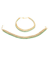 Adhira Pair of String Green & Golden Payals
