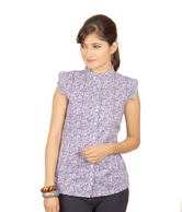 Sepia Purple-Cream Printed Cotton Top