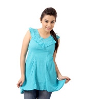 Sepia Mesmerizing Aqua Blue Cotton Tunic Top