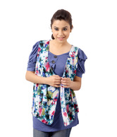 Sepia Lavender Blue Printed Double Look Top