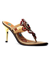 Catwalk Red & Antique Golden Slip-on Pencil Heels