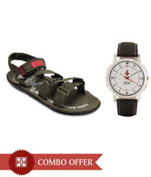 Zion Cool Olive Green Floaters & Watch Combo