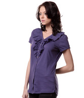 Benetton Purple Ruffled Cotton Shirt