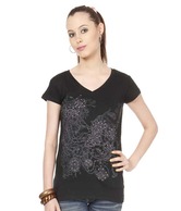 Spanky Black Printed Cotton T-Shirt
