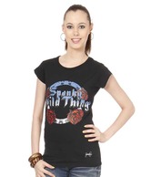 Spanky Black Printed Cotton T-Shirt