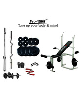 Protoner + Kamachi Weight Lifting Package 50 Kg + Imported Kamachi Multipurpose Weight Bench ( 3 Level Incline, Dumbbell Fly & Leg Raise )