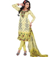 Fabdeal Vivacious Yellow Unstitched Embroidered Suit