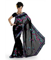 Designersareez Zesty Black Embroidered Saree